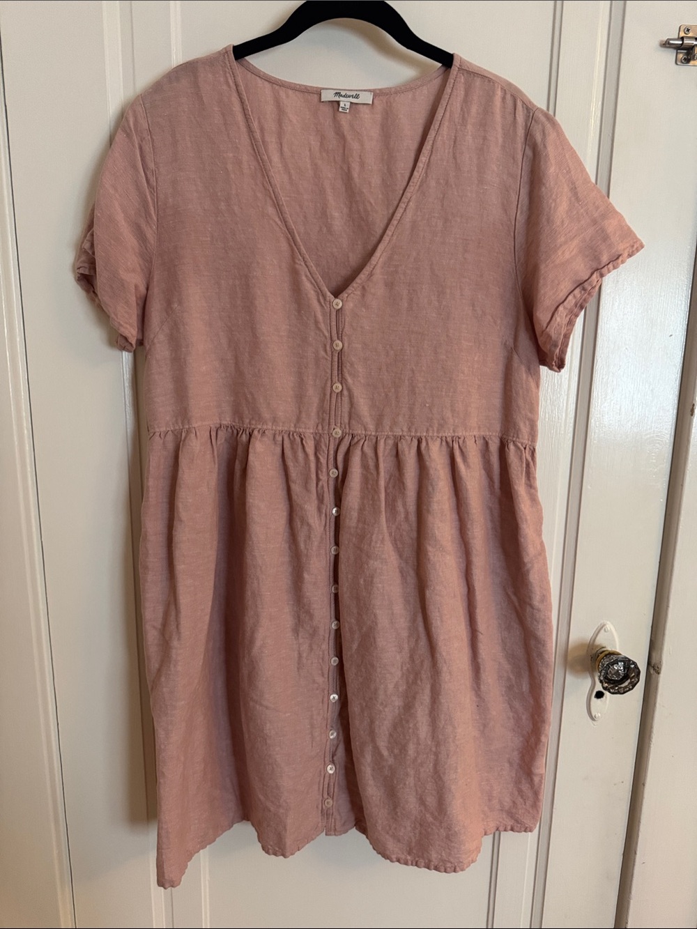 Madewell Dusty Rose Button-Front Linen Dress